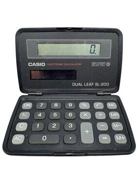 Casio Dual Leaf SL-200 Solar-Powered Pocket Calculator Flip Cover Black READ